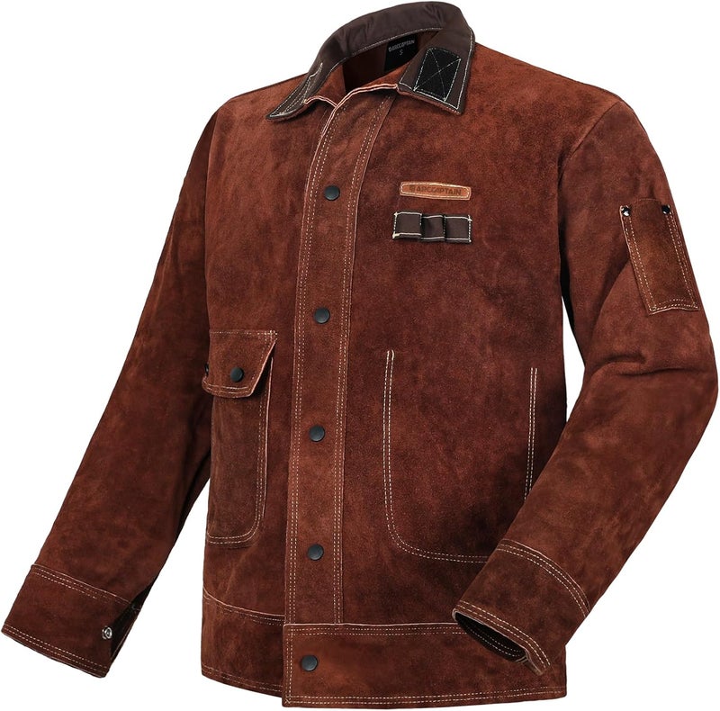 ARCCAPTAIN Leather Welding Jacket, Heavy Duty Welder Jackets with Flame Resistant Split Cowhide Leather for Men Women - Image 1